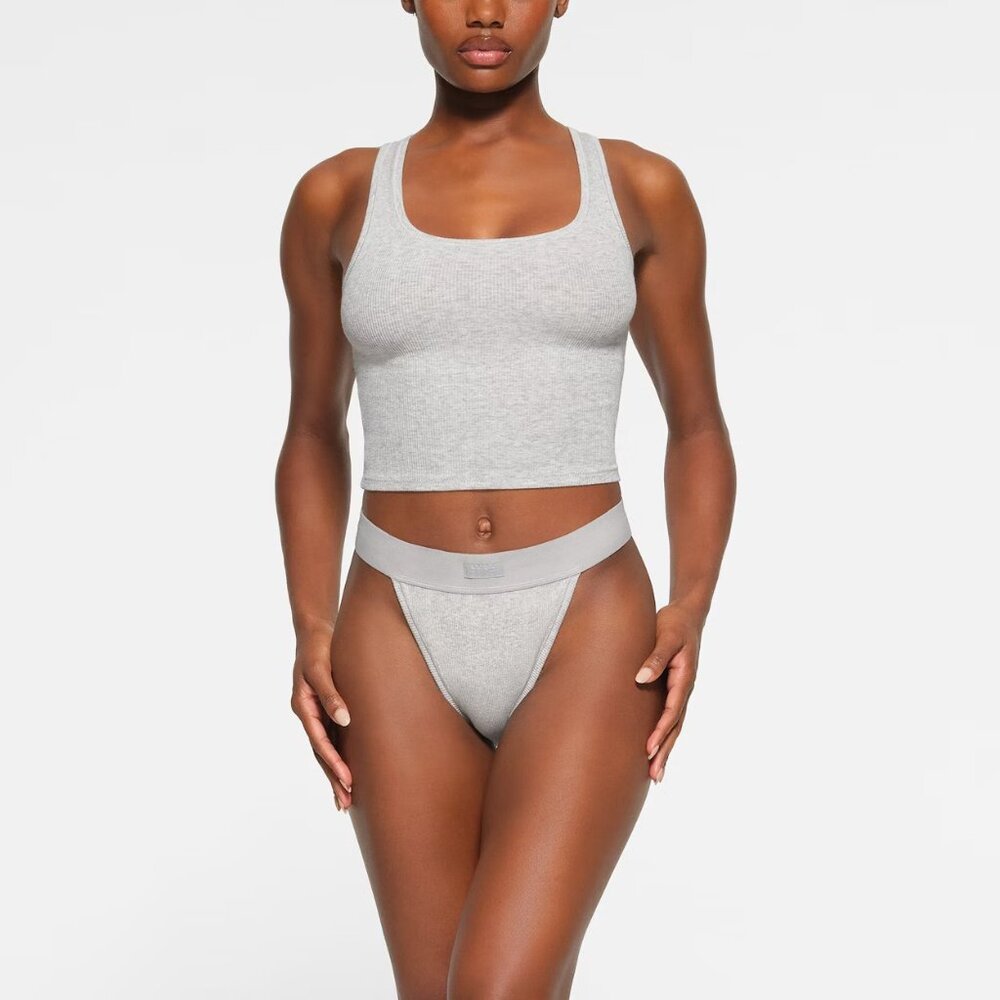 NEW WITHOUT TAGS | SKIMS Cotton Rib Tank Top Light Heather Grey Size Medium - Picture 4 of 7